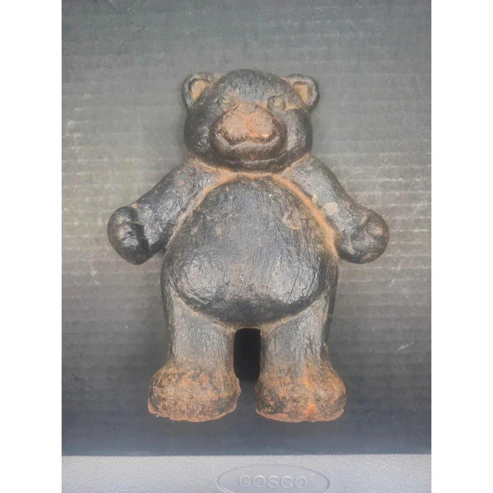 Vintage Cast Iron Teddy Bear Doorstop Antique Black Rustic Metal Figurine 8.5